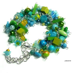 Cluster Armband, Chunky Armband, Armband mit Anhängern, Blumenschmuck, Cha Cha Armband, Blau-grünes Armband Bild 2