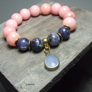 Pulsera de piedras preciosas de color rosa-azul, pulsera apilable, sodalita azul, pulsera elástica imagen 7