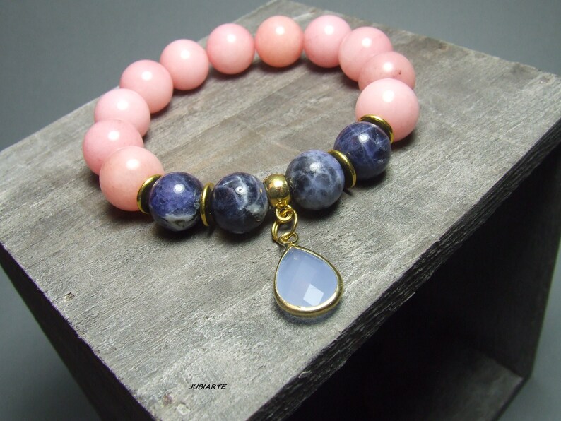 Pulsera de piedras preciosas de color rosa-azul, pulsera apilable, sodalita azul, pulsera elástica imagen 7