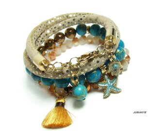 Conjunto de pulseras, jaspe de sedimento de mar azul, pulsera de abrigo, pulsera apilable, pulsera de jaspe, joyería de Hamsa, boho