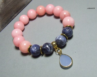 Bracelet de pierres précieuses rose-bleu, bracelet empilable, sodalite bleue, bracelet extensible