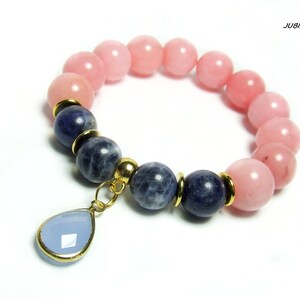 Pulsera de piedras preciosas de color rosa-azul, pulsera apilable, sodalita azul, pulsera elástica imagen 6