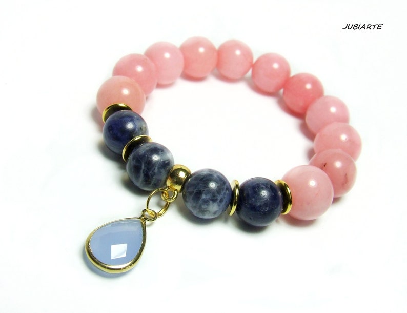 Pulsera de piedras preciosas de color rosa-azul, pulsera apilable, sodalita azul, pulsera elástica imagen 6