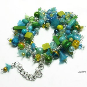 Cluster Armband, Chunky Armband, Armband mit Anhängern, Blumenschmuck, Cha Cha Armband, Blau-grünes Armband Bild 3