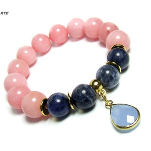 Pulsera de piedras preciosas de color rosa-azul, pulsera apilable, sodalita azul, pulsera elástica imagen 3