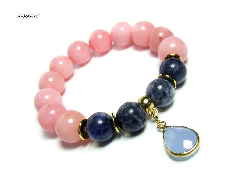 Pulsera de piedras preciosas de color rosa-azul, pulsera apilable, sodalita azul, pulsera elástica imagen 3