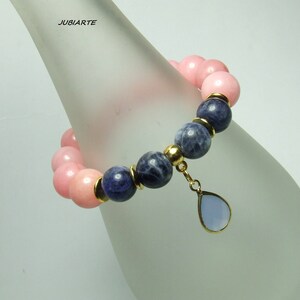 Pulsera de piedras preciosas de color rosa-azul, pulsera apilable, sodalita azul, pulsera elástica imagen 5