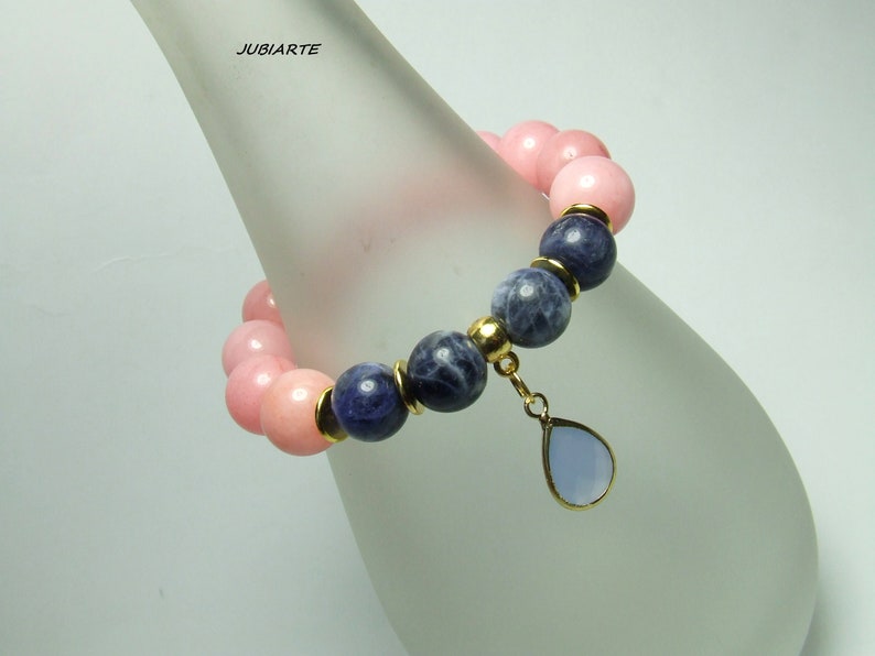 Pulsera de piedras preciosas de color rosa-azul, pulsera apilable, sodalita azul, pulsera elástica imagen 5