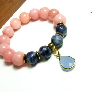 Pulsera de piedras preciosas de color rosa-azul, pulsera apilable, sodalita azul, pulsera elástica imagen 2