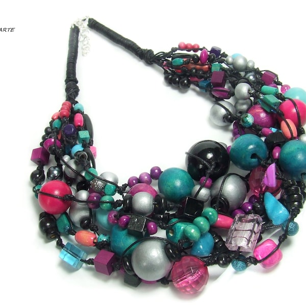 Naszyjnik BOHO SREBRNE, pleciony naszyjnik, multistrand necklace