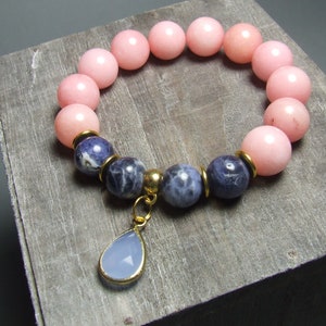 Pulsera de piedras preciosas de color rosa-azul, pulsera apilable, sodalita azul, pulsera elástica imagen 4