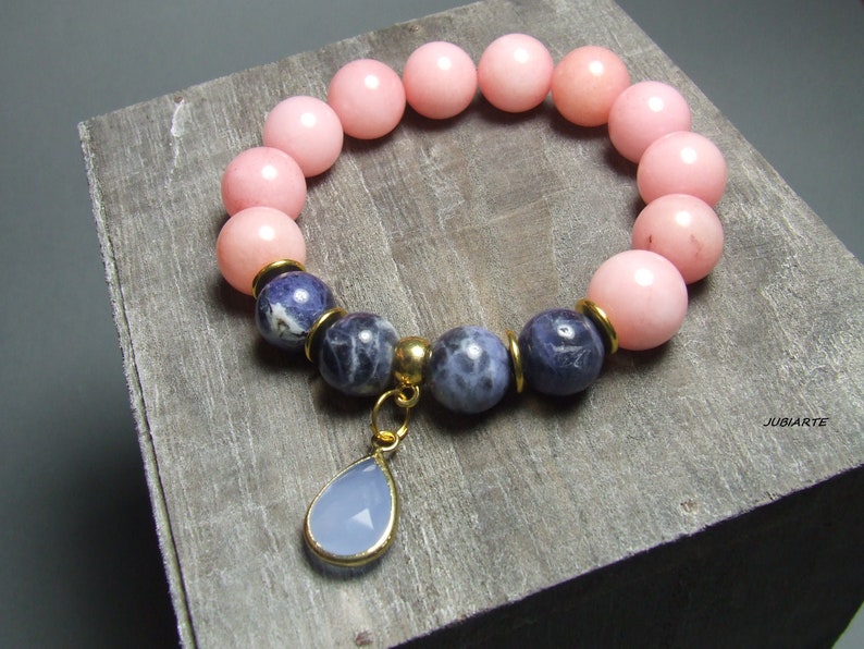 Pulsera de piedras preciosas de color rosa-azul, pulsera apilable, sodalita azul, pulsera elástica imagen 4