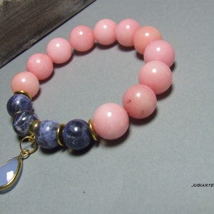 Pulsera de piedras preciosas de color rosa-azul, pulsera apilable, sodalita azul, pulsera elástica imagen 8