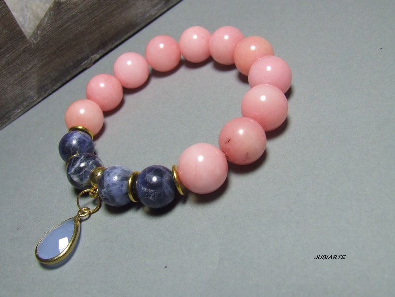 Pulsera de piedras preciosas de color rosa-azul, pulsera apilable, sodalita azul, pulsera elástica imagen 8