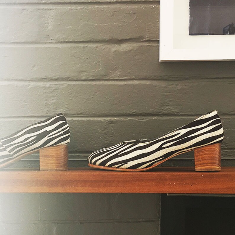 Amara Block Heel in Zebra Print Leather