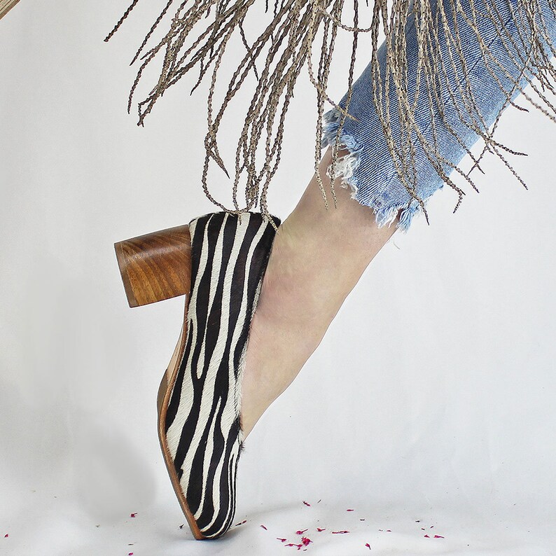 Amara Block Heel in Zebra Print Leather