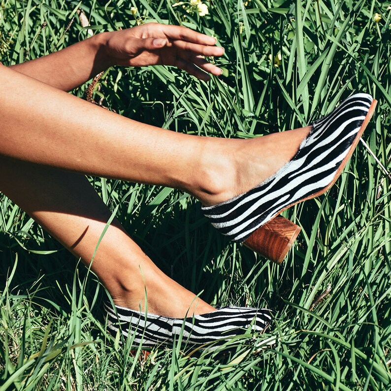 Amara Block Heel in Zebra Print Leather