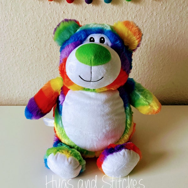 Cubbies Rainbow Bear, personalised gift, great birthday gift for kids, personalised stuffie, baby gift, signature range, plush