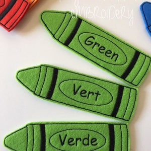 Jumbo Crayon Colours Finger Puppet set Teaching Aid French Colours Spanish Colours Exclusive to Hugs and Stitches Embroidery image 9