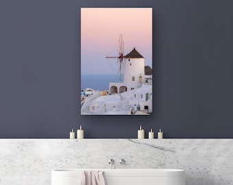 Oia Windmill Wall Art PRINT - Santorini, Greece Gift - Mediterranean Sea - Pink Sunset | Travel Photography by TheWorldExplored