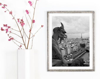 Gargoyle Wall Art PRINT - Paris, France Gift - Notre Dame Cathedral - Gothic - Eiffel Tower | Travel Photography by TheWorldExplored