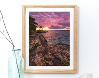Light Burst Wall Art PRINT - Madeline Island, Wisconsin Gift - Lake Superior Sunrise  | Travel Photography by TheWorldExplored