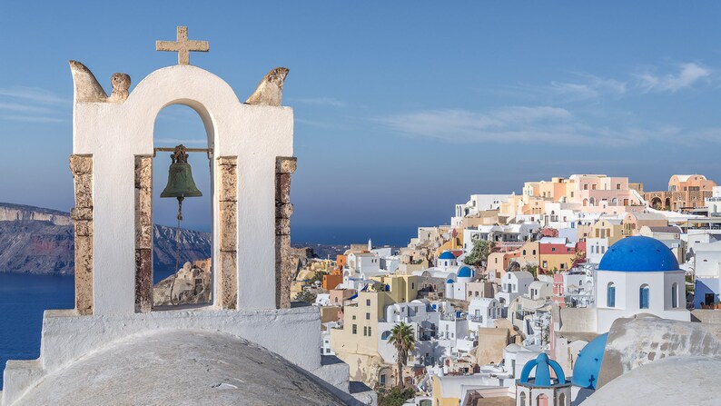 Santorini Sunset Wall Art PRINT Greece Gift Bright Multiple Sizes, Unframed Blue Wall Decor - Oia Travel Photography by TheWorldExplored