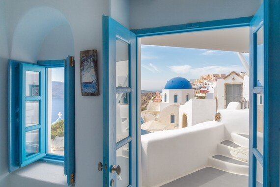 Oia Window Print Santorini Cave House Wall Art Greece Wall Art Travel Photography