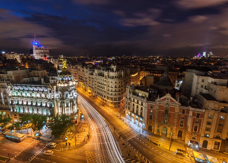 Metropolis Wall Art PRINT Madrid, Spain Gift Gran Via Night Travel Photography by TheWorldExplored image 1