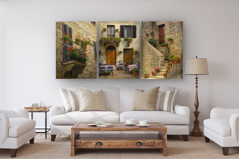 Tuscan Charm Print Set Tuscany Wall Art Pienza Italy Red Flowers Travel Photography