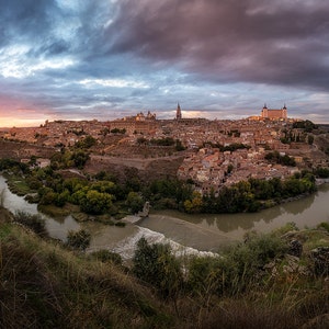 Toledo, Spain, España, Cityscape, River, Evening, Night Sky, Blue and Gold | Travel Photography by TheWorldExplored