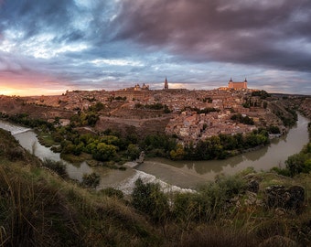 Toledo, Spain, España, Cityscape, River, Evening, Night Sky, Blue and Gold | Travel Photography by TheWorldExplored