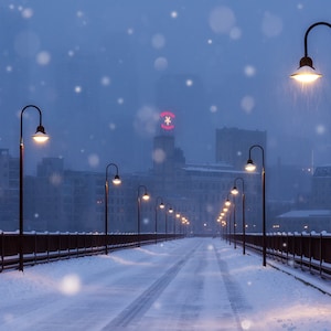 Minneapolis Snow Globe Wall Art PRINT - Stone Arch Bridge -  Snowy Minnesota Winter | Travel Photography by TheWorldExplored