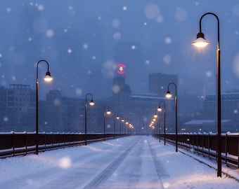 Minneapolis Snow Globe Wall Art PRINT - Stone Arch Bridge -  Snowy Minnesota Winter | Travel Photography by TheWorldExplored