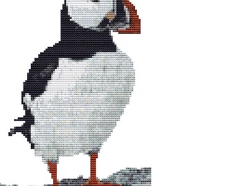 CROSS STITCH KIT - Puffin 15cm x 23cm 14 Count Full kit or Chart only