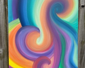 Energy art “Cosmic Wave” 16x20 painting rainbow abstract oil on canvas spiritual mystic visionary magick by Sapphire Moonbeam