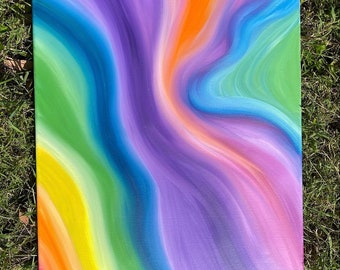 Energy Art “Rainbow Aurora” 18x24 rainbow oil painting on canvas contemporary visionary spiritual artwork by Sapphire Moonbeam