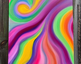 Energy painting "Dream Lily" 16x20 oil on canvas rainbow flower contemporary modern art vibrant home decor wall artwork by Sapphire Moonbeam