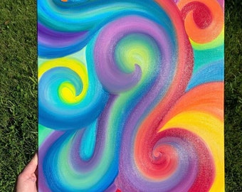 Rainbow “Soul Surfing” energy art 16x20 oil painting on canvas spiritual groove vibes hippie magick contemporary artwork Sapphire Moonbeam