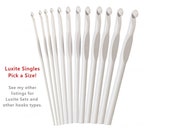 Pick a Size Single Sizes of Susan Bates Luxite Crochet Hooks. This white plastic crochet hook is ergonomic to reduce stress. Pick Size D-Q