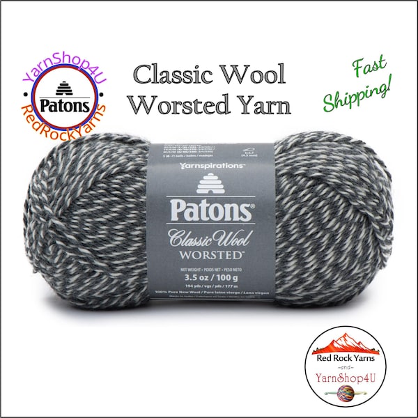 DARK GRAY MARL - Patons Classic Wool Worsted Yarn Medium Weight (4). 100% wool yarn. 3.5oz | 194 yards (100g | 177m)