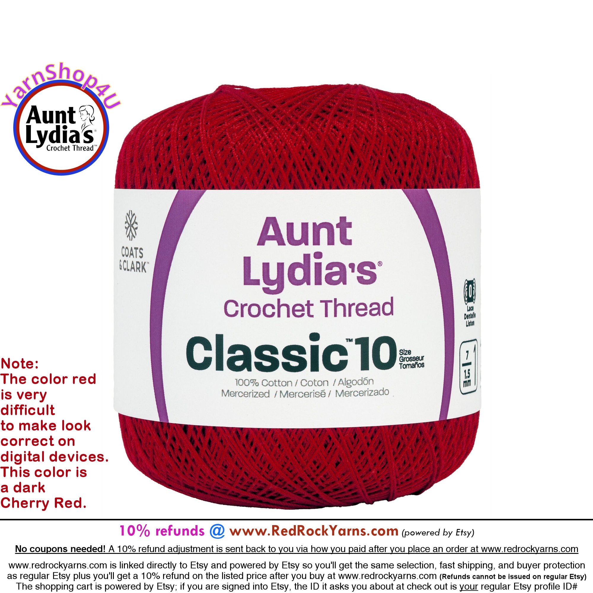 Fil pour crochet en coton classique Aunt Lydia's