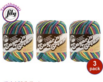 PSYCHEDELIC 3 Pack! 2oz | 95yds. Lily Sugar N Cream The Original 100% Cotton Yarn. 2 ounces / 95 yards ea. 3 skeins Bulk Buy!