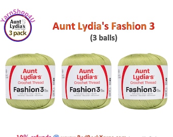 LIME Fashion 3 Size Aunt Lydia Crochet Thread. One 3 Pack of Aunt Lydia's Fashion 3 Crochet Thread. 3 balls/150yds each. Item #182.0264