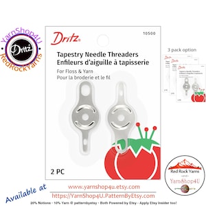 DRITZ Tapestry Needle Threaders (Option: 1 pack or 3!) For threading Yarn and Embroidery Floss! 2 threaders per package. #10500