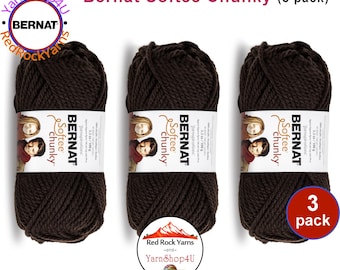 DARK TAUPE 3 pack! Bernat Softee Chunky Yarn Super Bulky Yarn. 3.5oz | 108yds | 100% Acrylic Yarn. 3 skeins per pack = Bulk Buy!