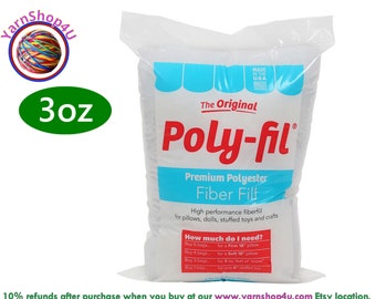 3oz Bag Polyester Fiber Fill Stuffing, Fairfield Poly-Fil Premium Fiber Fill stuffing, Polyester polyfill stuffing, Toy stuffing