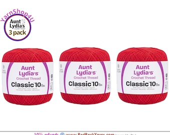 ATOM RED 3 pack! Aunt Lydia's Classic 10 Crochet Thread. 350yds. Item #154-2160