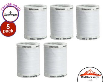 5 Spools Nu White Gutermann Thread - Sew-All Thread is 100% polyester, 1094 yds / 1000m. Nu White #20. 5 pack Box of thread. Bulk Buy!
