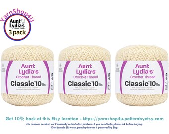 CREAM 3 Pack! Aunt Lydia's Classic 10 Crochet Thread. 350yds. Item #154-0420